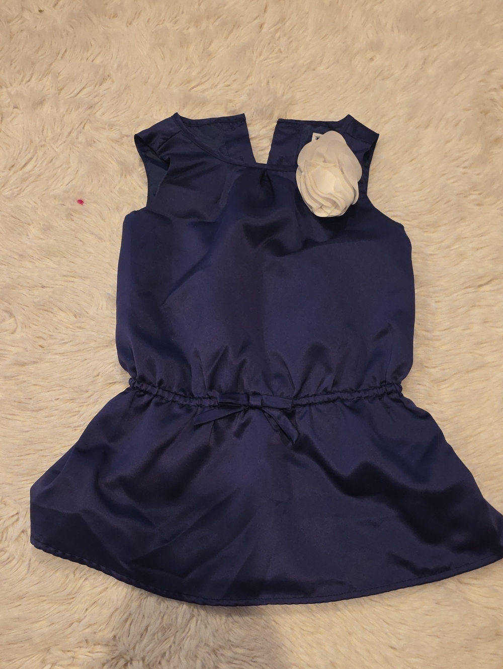 A2 Janie and Jack Deep Blue Toddler Dress Top with White Trim